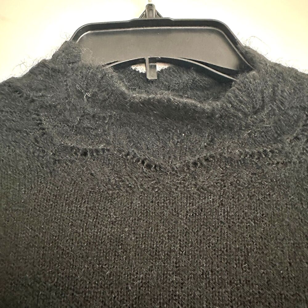 Halogen Black Lace Neck Sweater XS Soft Fuzzy Knit Lightweight Cozy Pullover